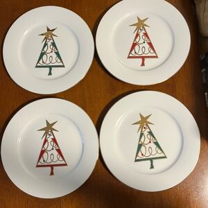 Pier 1 Christmas Tree Porcelain Plates. Set of 4. New